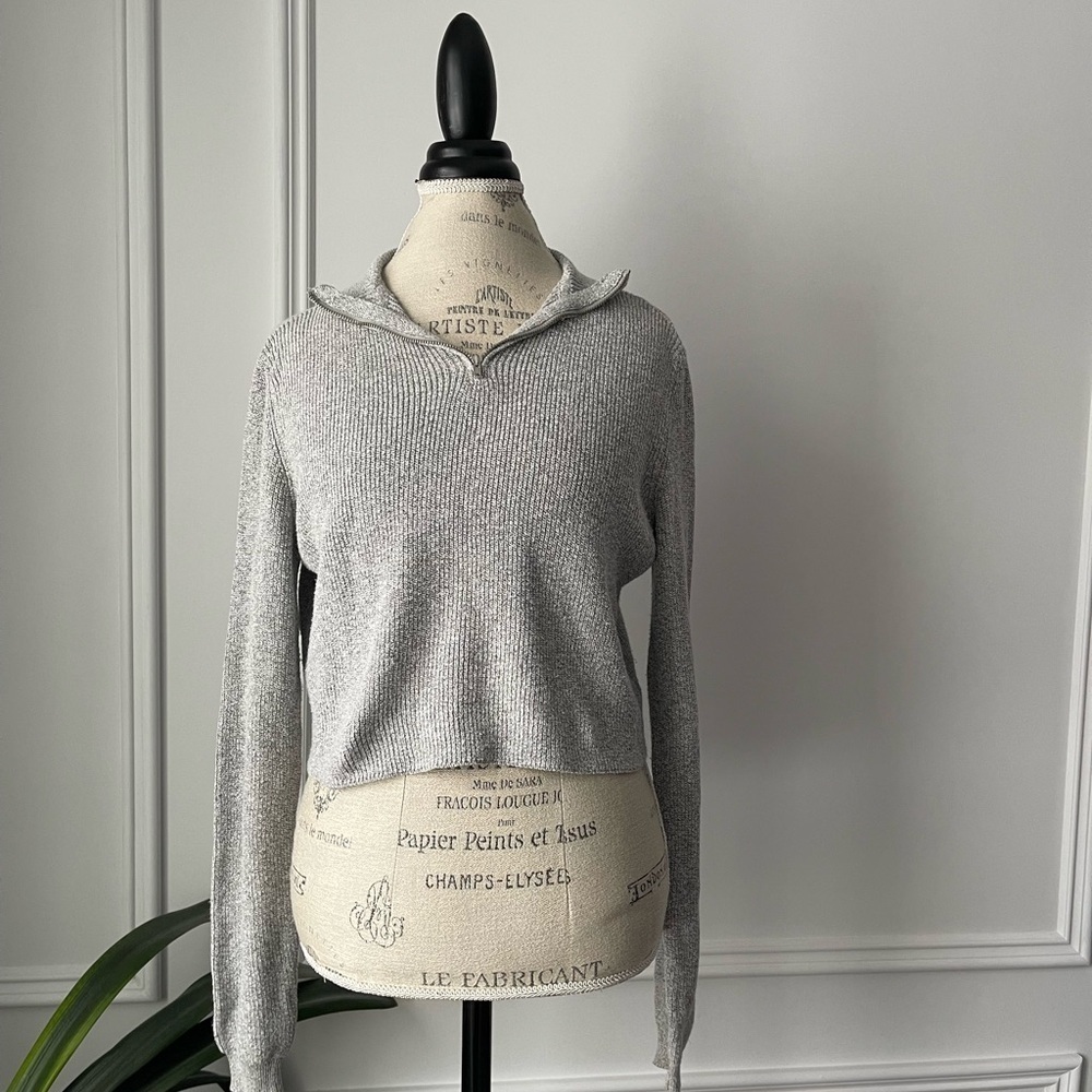 Brandy Merville Gray Knit Cropped Sweater